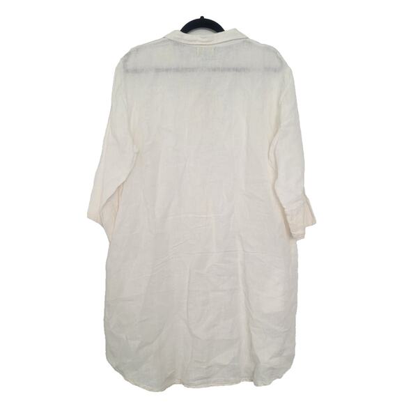 Antica Sartoria Beaded Embroidered Button Down Linen Tunic Size XL White Coastal - Picture 2 of 14